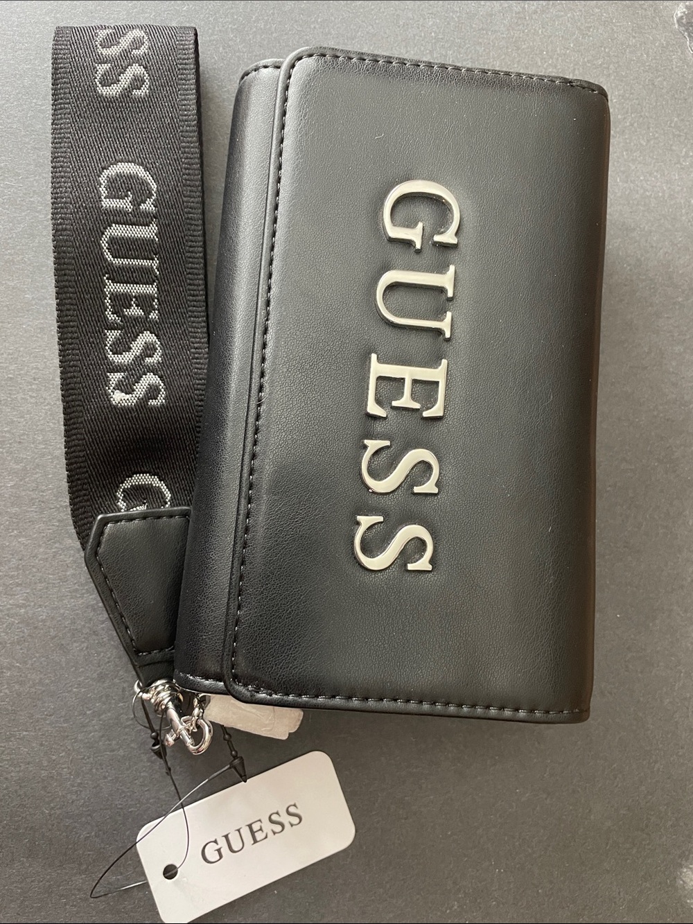Guess Black Crossbody Wallet with Silver Logo